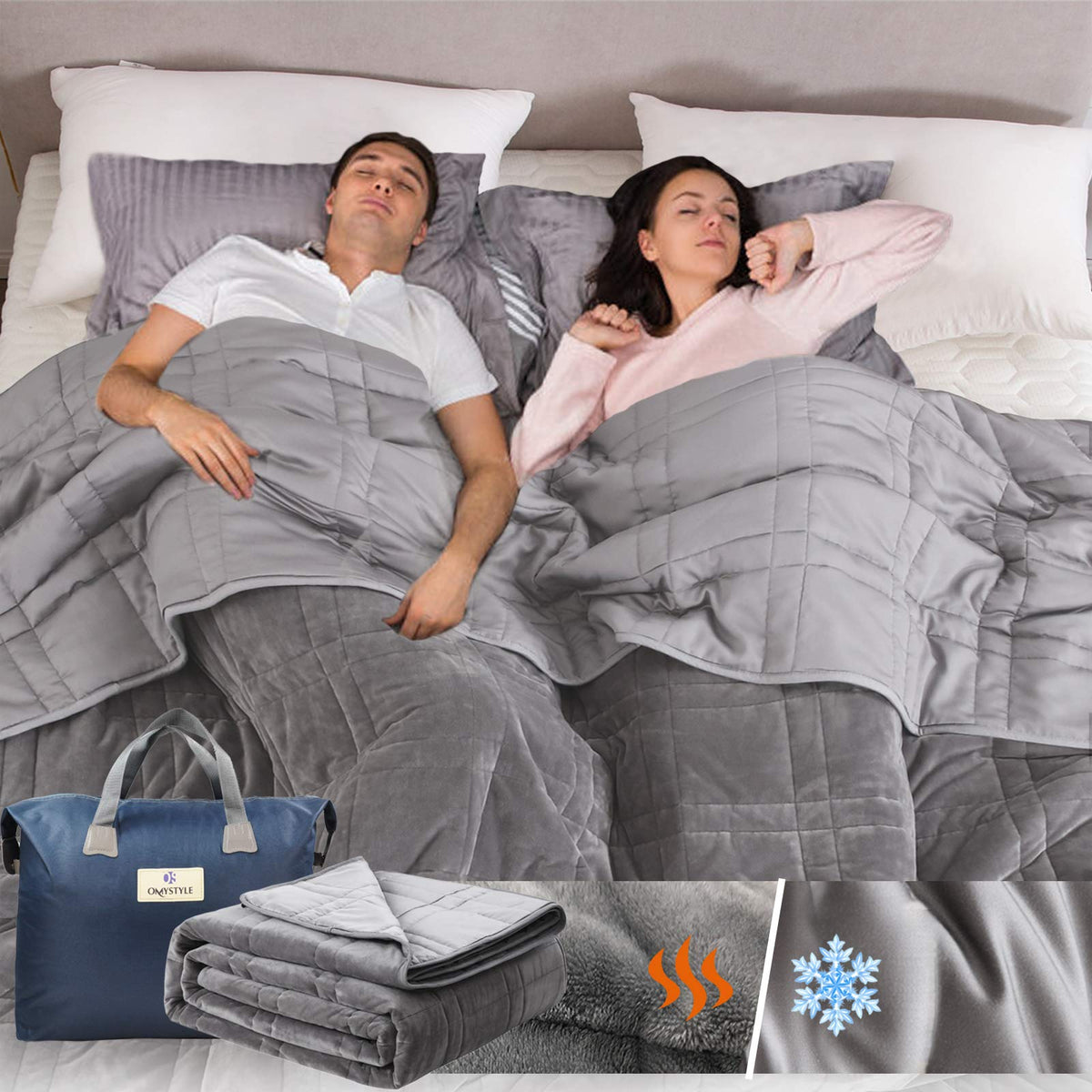 Reversible Weighted Blanket 48''x72'' 15lbs for Adults, Warm Short Plush and Cool Tencel Fabric Double-Sided Weighted Blanket for All Season Use - Carry Bag Included