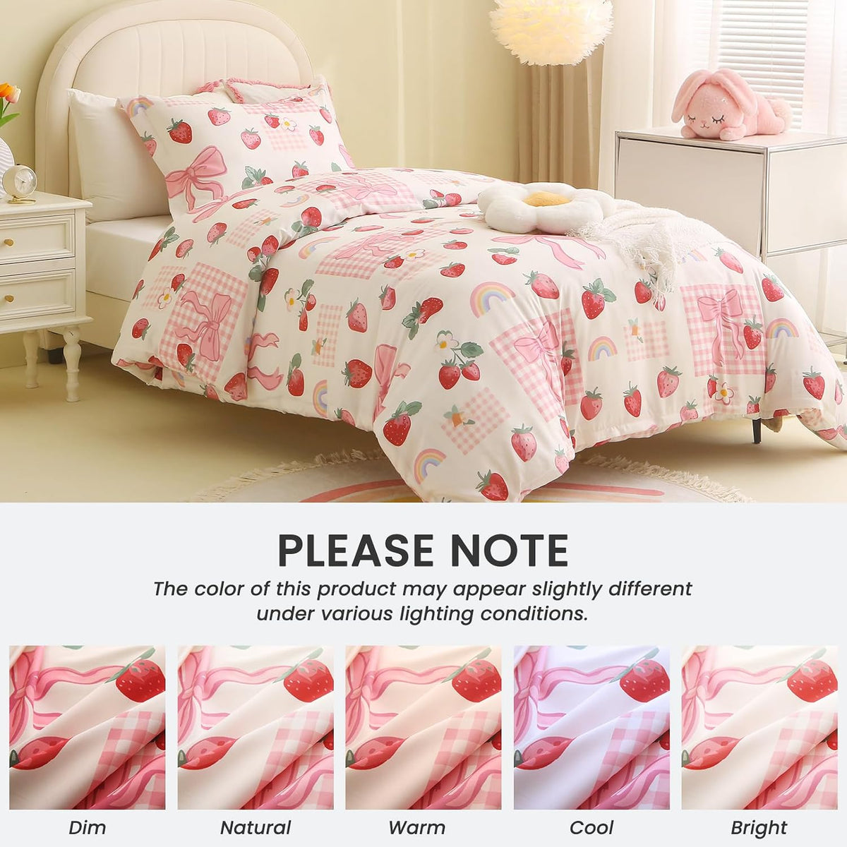 JOLLYVOGUE Kids Duvet Cover Set Twin/Twin XL, Pink Bowknot, 2-Piece