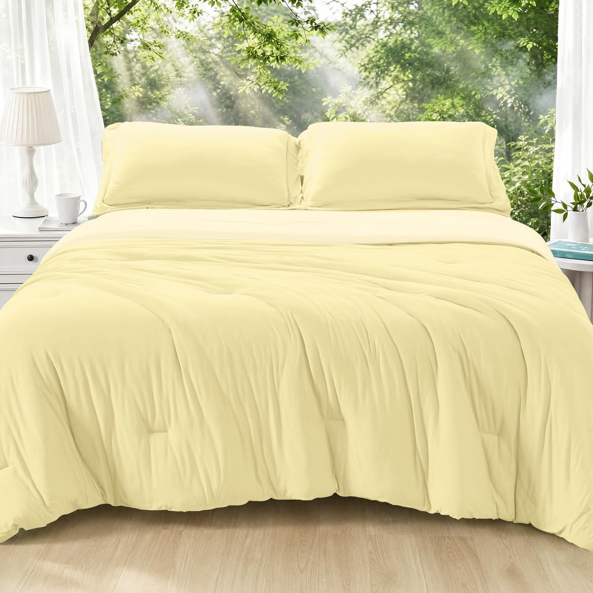 MUXHOMO Beige Twin/Twin XL Comforter Set, All Season Ultra Soft Down Alternative Bedding - 2 Piece Lightweight Bed Set Includes 1 Comforter (68"x88") and 1 Pillow Shams (20"x26")