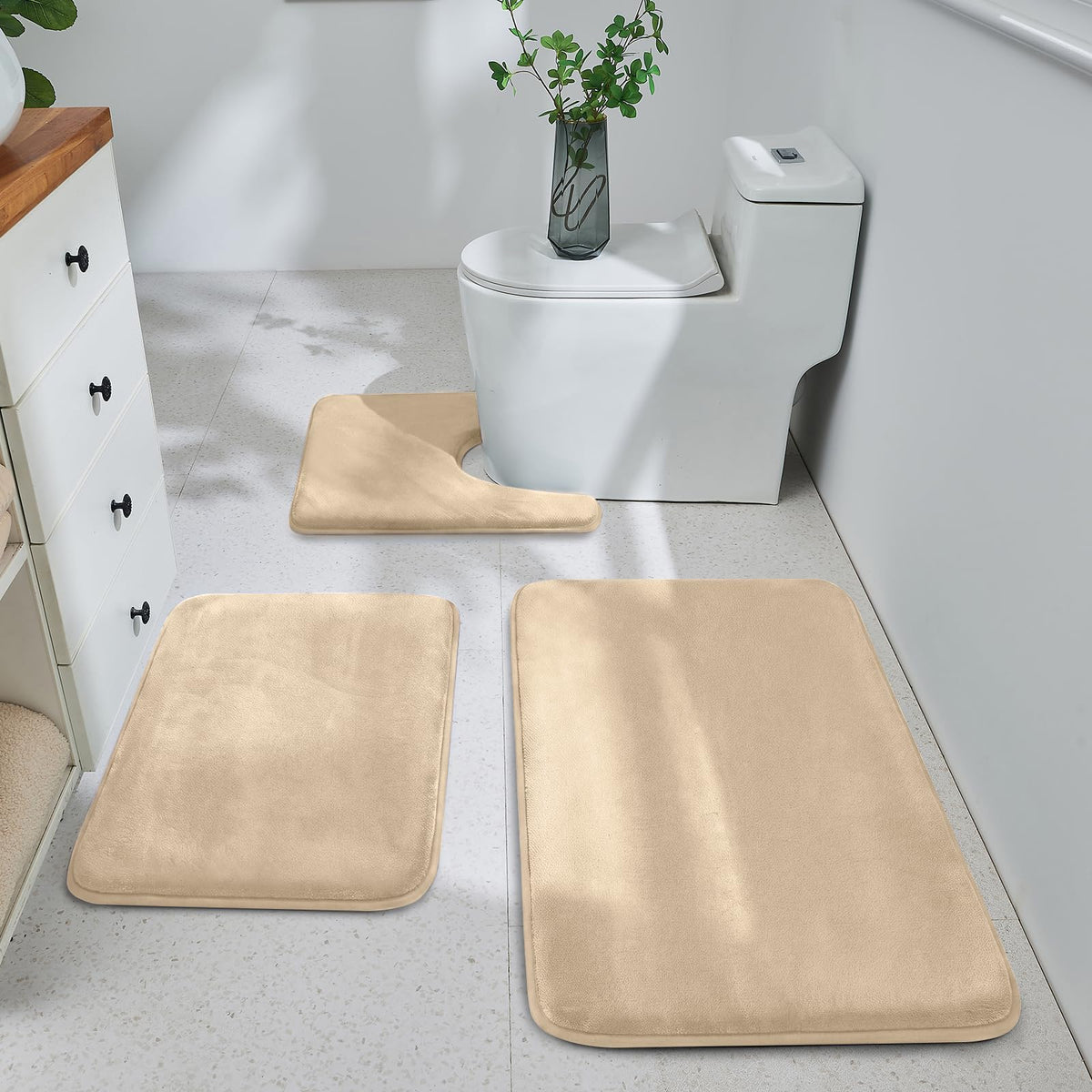 HUXMEYSON 3-Piece Memory Foam Bathroom Rug Set, Black