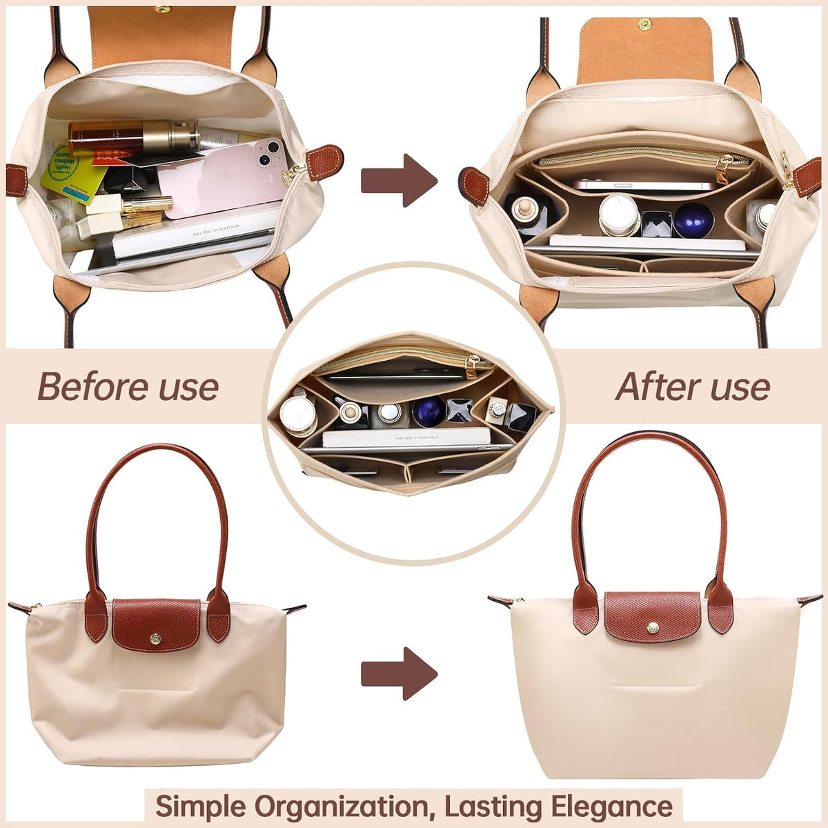 Purse Organizer Insert for Longchamp Bag, Tote Handbag Organizer for Women