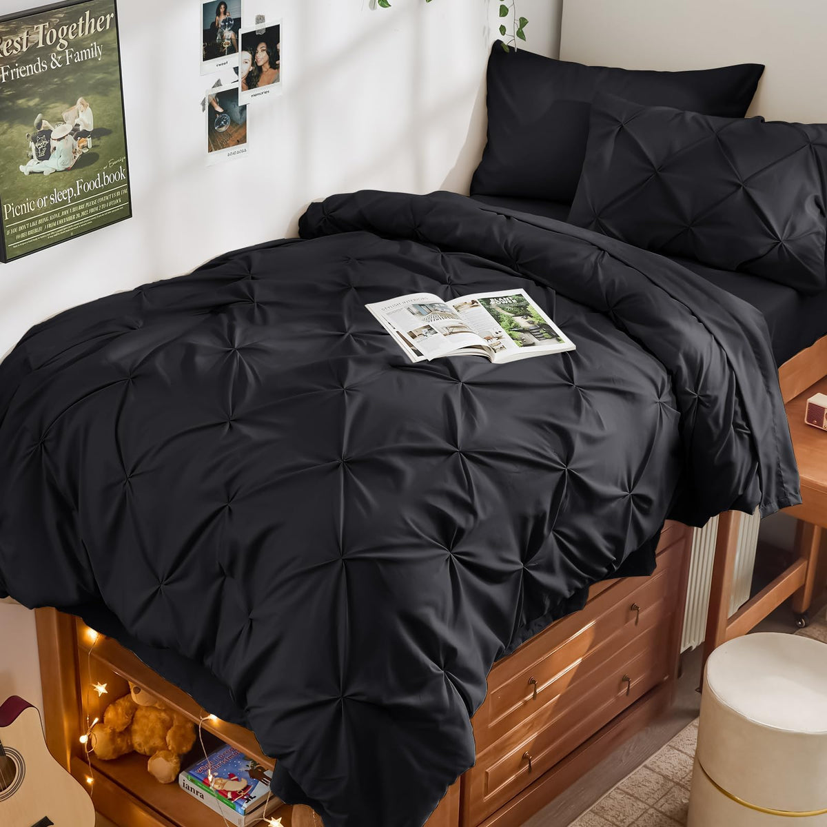 JOLLYVOGUE Twin Comforter Set 5 Pieces - Bed in a Bag Twin for All Season, Pintuck Bedding Comforter Sets with Comforter, Flat Sheet, Fitted Sheet and Pillowcases & Shams, Beige