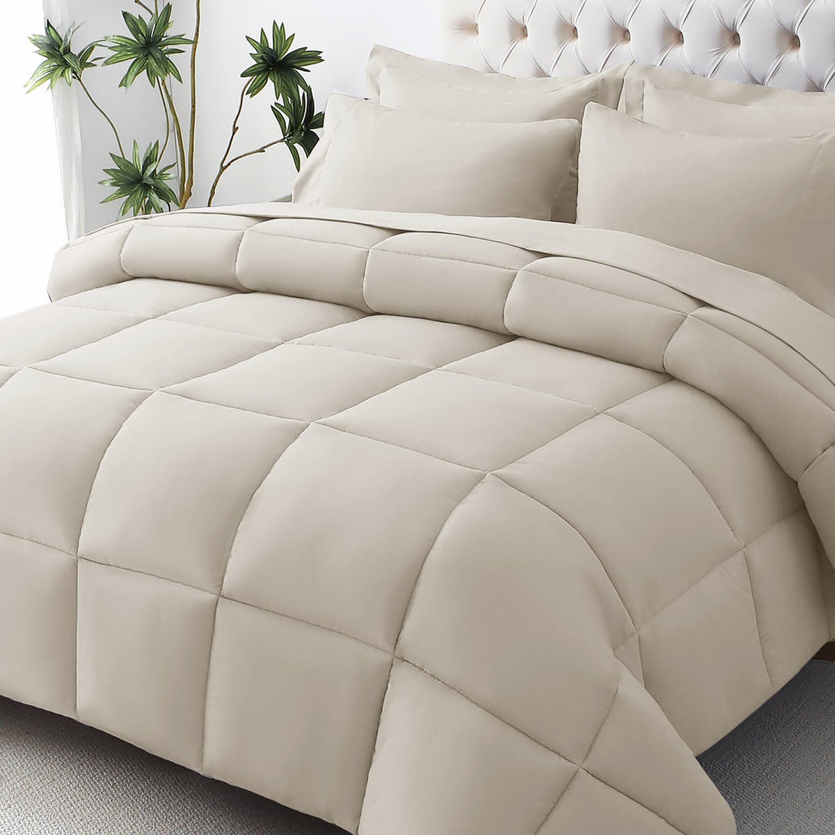 JOLLYVOGUE Twin Comforter Set, Ultra-Soft Bed in a Bag Twin Size 5 Pieces, Oeko-TEX Certified Bedding Set with Down Alternative Comforter, Sheets, Pillowcases & Shams, Dark & Light Grey