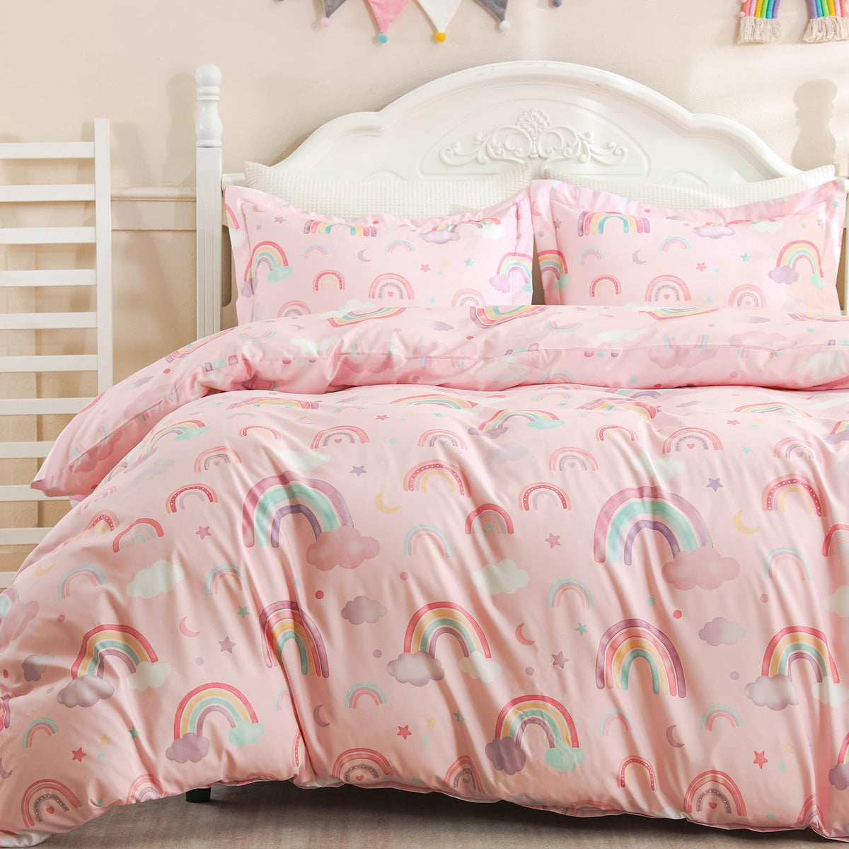 JOLLYVOGUE Kids Duvet Cover Set Twin/Twin XL, Pink Bowknot, 2-Piece
