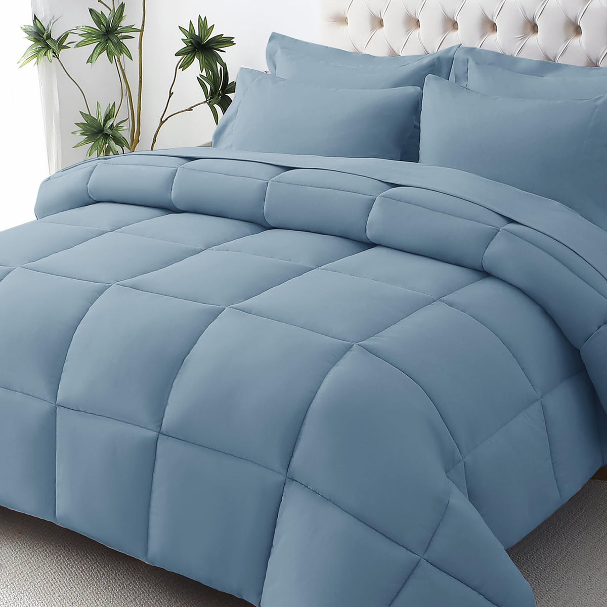 JOLLYVOGUE Twin Comforter Set, Ultra-Soft Bed in a Bag Twin Size 5 Pieces, Oeko-TEX Certified Bedding Set with Down Alternative Comforter, Sheets, Pillowcases & Shams, Dark & Light Grey