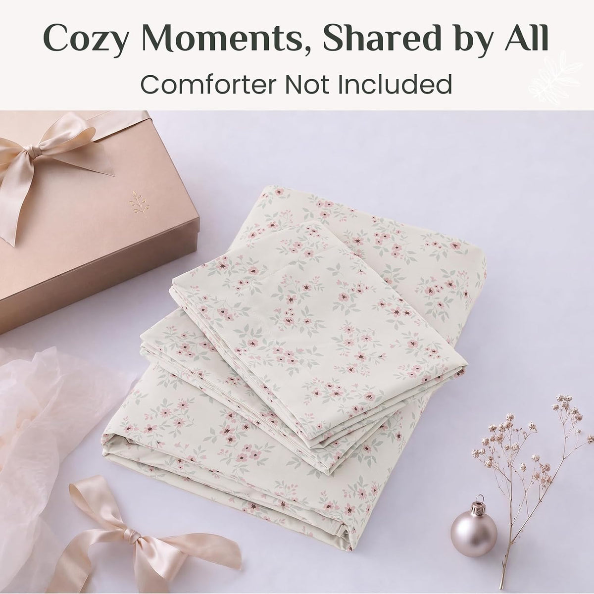 JOLLYVOGUE Floral Duvet Cover Full, 3Pcs Reversible Beige Duvet Cover Set