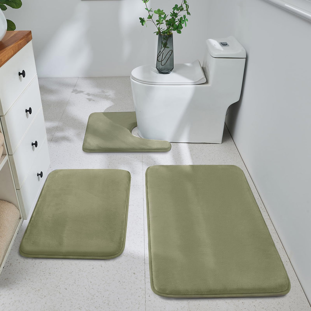 HUXMEYSON 3-Piece Memory Foam Bathroom Rug Set, Black