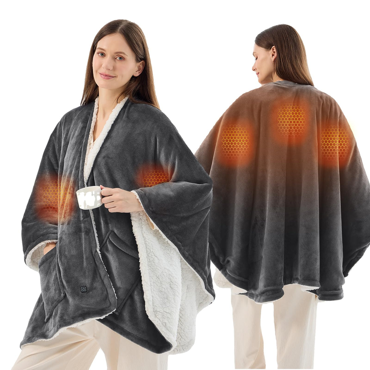 JOLLYVOGUE USB Heated Wearable Blanket Shawl, 55 x 60 Inch, Black