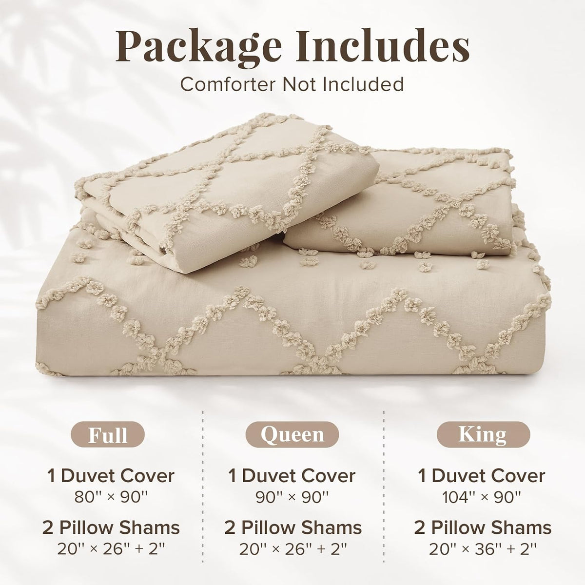 Boho Duvet Cover Set Queen Size, Tufted Embroidery Bedding, 3 PCS, Beige