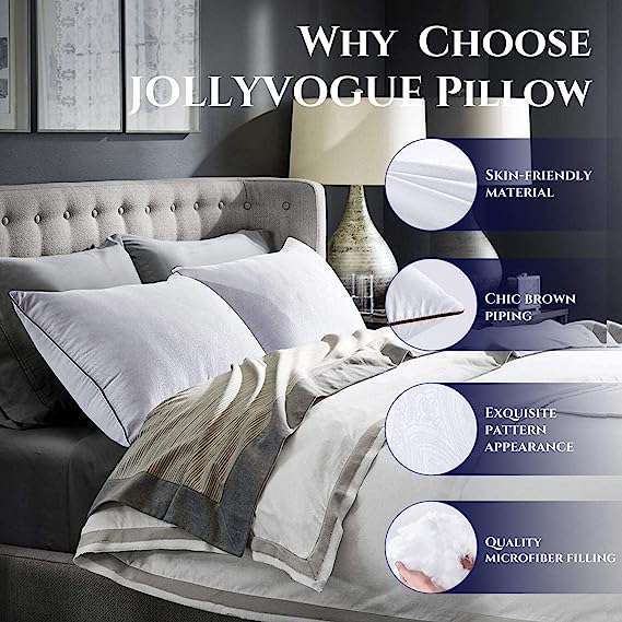 JOLLYVOGUE Bed Pillows Full Size Set of 2, Cooling and Supportive Standard Pillow 2 Pack for Side and Back Sleepers, Down Alternative Hotel Collection Sleeping Pillows