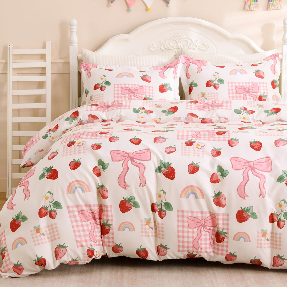 JOLLYVOGUE Kids Duvet Cover Set Twin/Twin XL, Pink Bowknot, 2-Piece