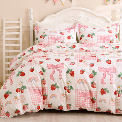 JOLLYVOGUE Kids Duvet Cover Set Twin/Twin XL, Pink Bowknot, 2-Piece