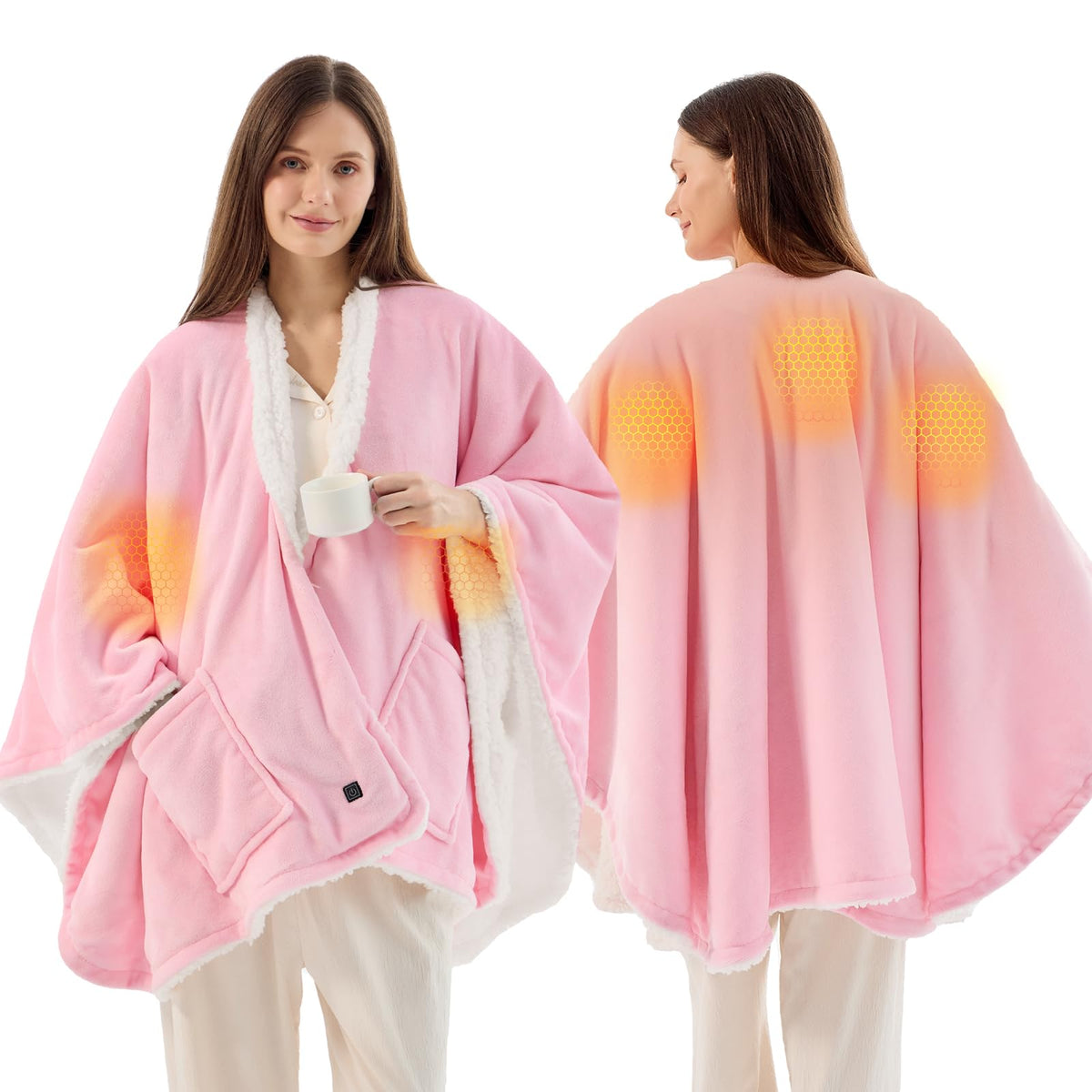 JOLLYVOGUE USB Heated Wearable Blanket Shawl, 55 x 60 Inch, Black