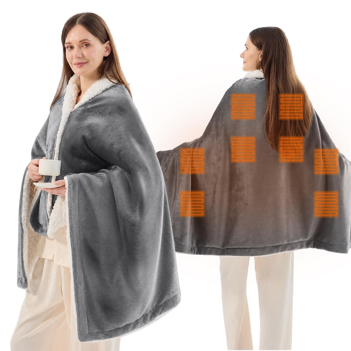 JOLLYVOGUE USB Heated Wearable Blanket with Snaps, 35 x 63 Inch, Black