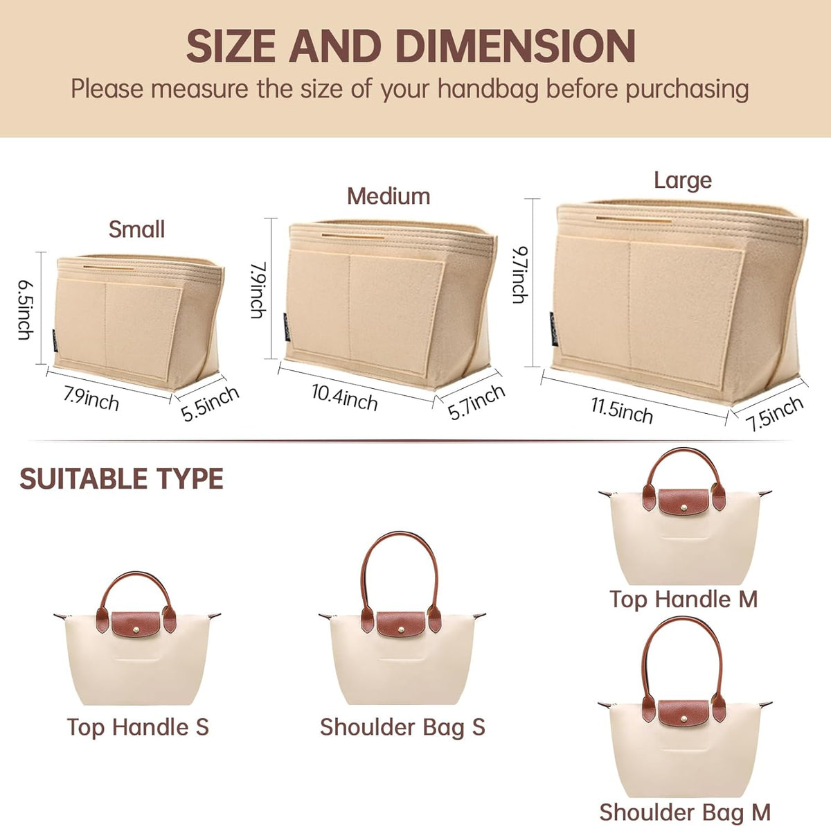 Purse Organizer Insert for Longchamp Bag, Tote Handbag Organizer for Women