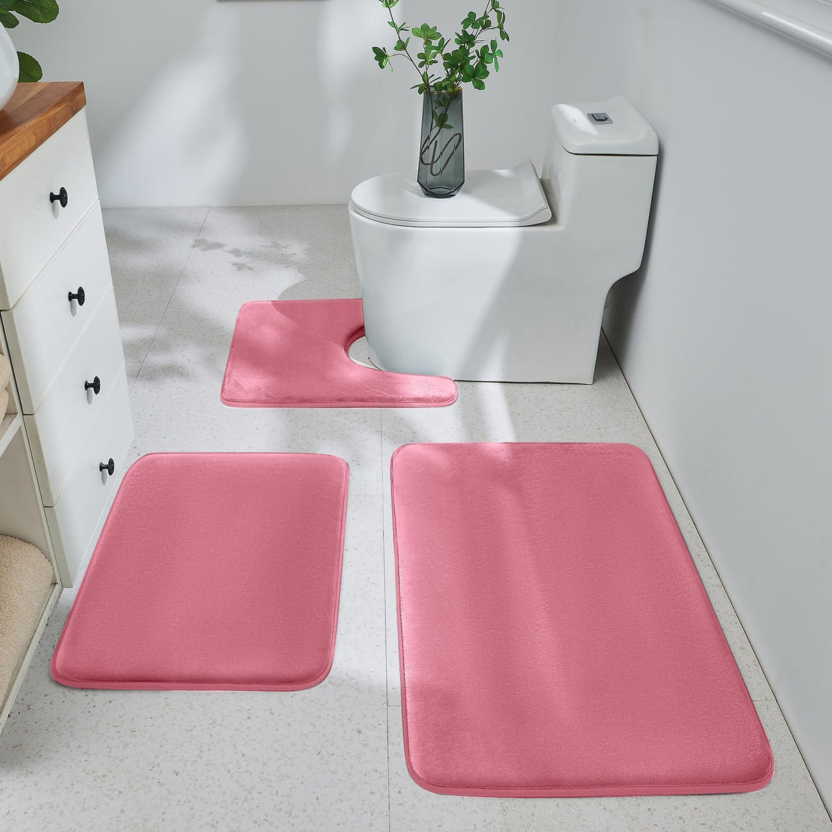 HUXMEYSON 3-Piece Memory Foam Bathroom Rug Set, Black
