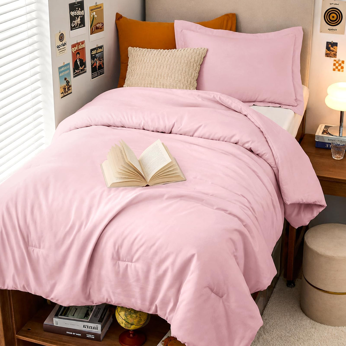 MUXHOMO Beige Twin/Twin XL Comforter Set, All Season Ultra Soft Down Alternative Bedding - 2 Piece Lightweight Bed Set Includes 1 Comforter (68"x88") and 1 Pillow Shams (20"x26")