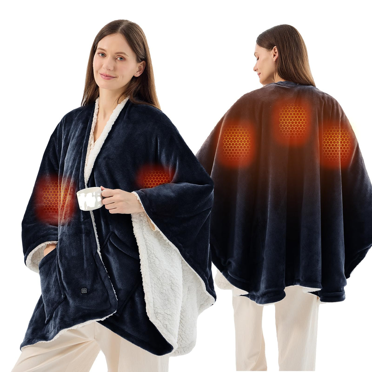 JOLLYVOGUE USB Heated Wearable Blanket Shawl, 55 x 60 Inch, Black