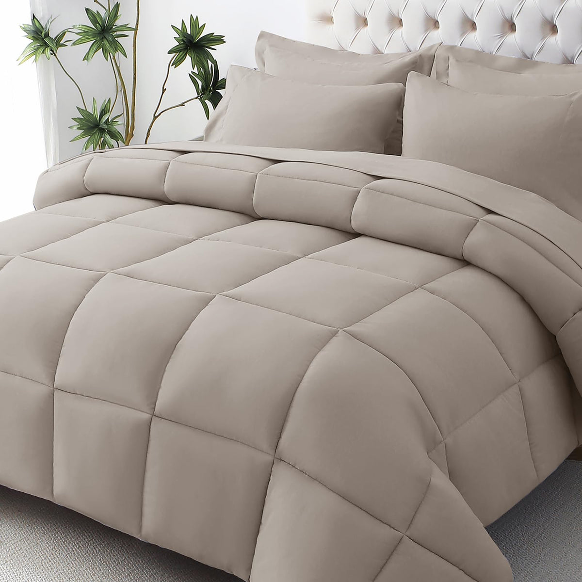 JOLLYVOGUE Twin Comforter Set, Ultra-Soft Bed in a Bag Twin Size 5 Pieces, Oeko-TEX Certified Bedding Set with Down Alternative Comforter, Sheets, Pillowcases & Shams, Dark & Light Grey
