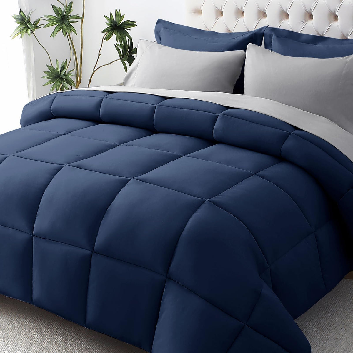 JOLLYVOGUE Twin Comforter Set, Ultra-Soft Bed in a Bag Twin Size 5 Pieces, Oeko-TEX Certified Bedding Set with Down Alternative Comforter, Sheets, Pillowcases & Shams, Dark & Light Grey