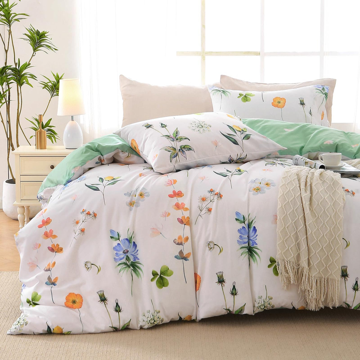 MUXHOMO Duvet Cover Twin/Twin XL Size, 2-Piece Beige Leaves Bedding Set