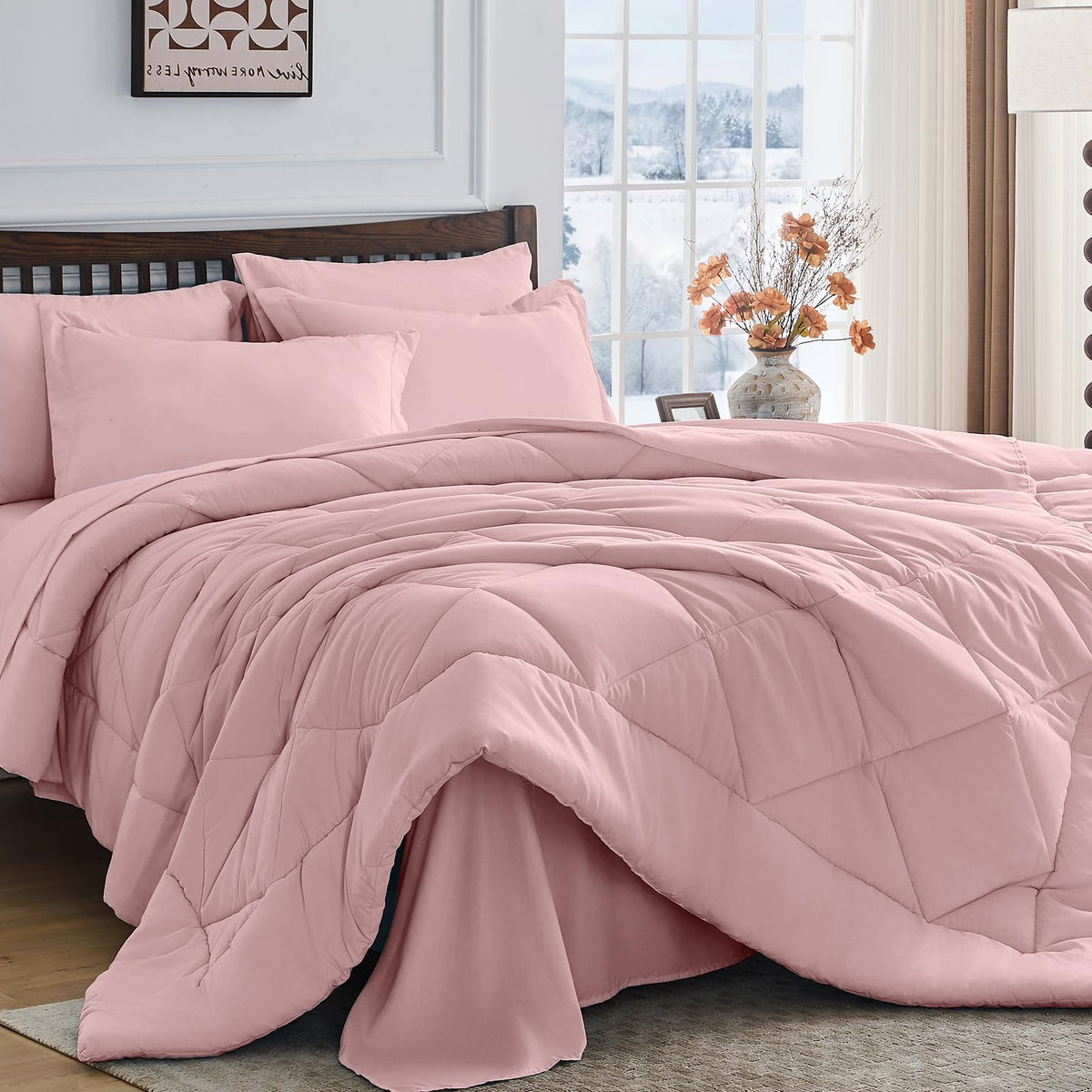 HEVUMYI 7-Piece Queen Comforter Set, Dark Grey Bed in a Bag