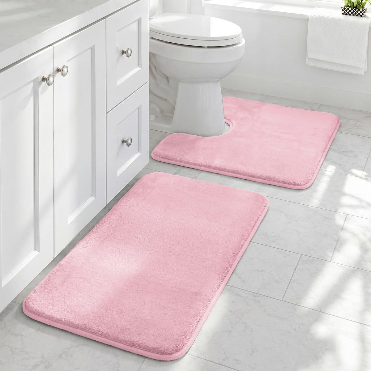HUXMEYSON Bathroom Rugs Sets 3 Piece, Non-Slip & Quick Dry Bath Mat Set, Ultra Soft Velvet Bath Rugs for Bathroom, Toilet and Shower Floor, Grey