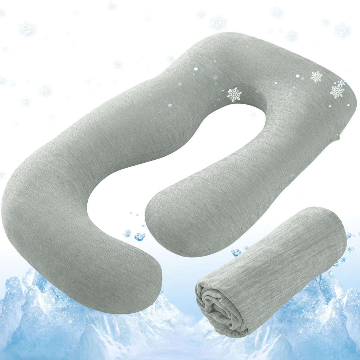 Sasttie Cooling Pregnancy Pillow Cover for 57-inch Maternity Pillow, Gray