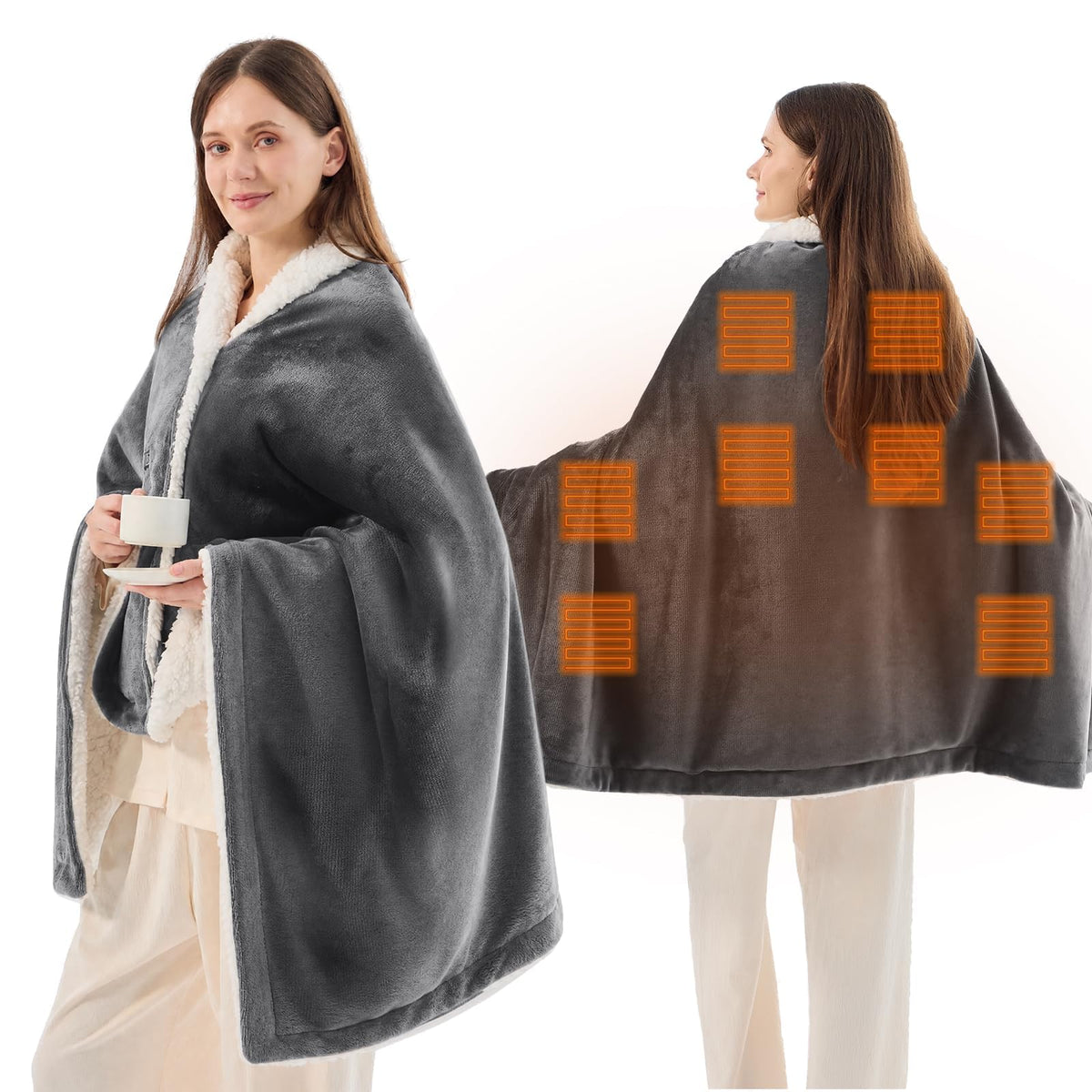 JOLLYVOGUE USB Heated Wearable Blanket with Snaps, 35 x 63 Inch, Black