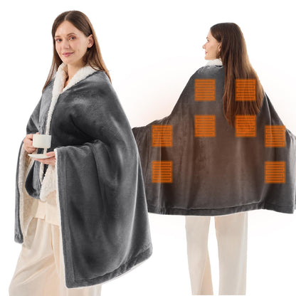 JOLLYVOGUE USB Heated Wearable Blanket with Snaps, 35 x 63 Inch, Black
