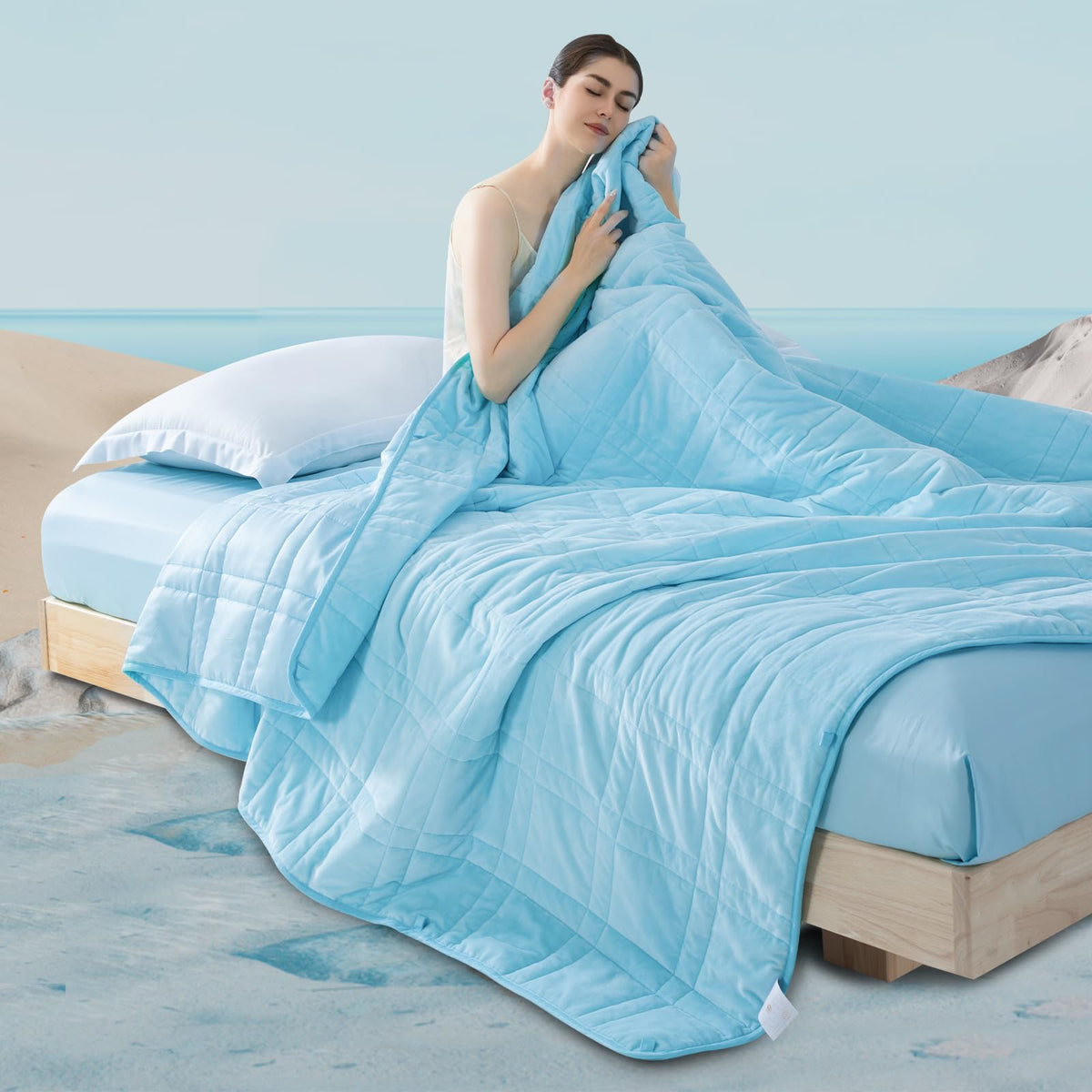Reversible Weighted Blanket 48''x72'' 15lbs for Adults, Warm Short Plush and Cool Tencel Fabric Double-Sided Weighted Blanket for All Season Use - Carry Bag Included
