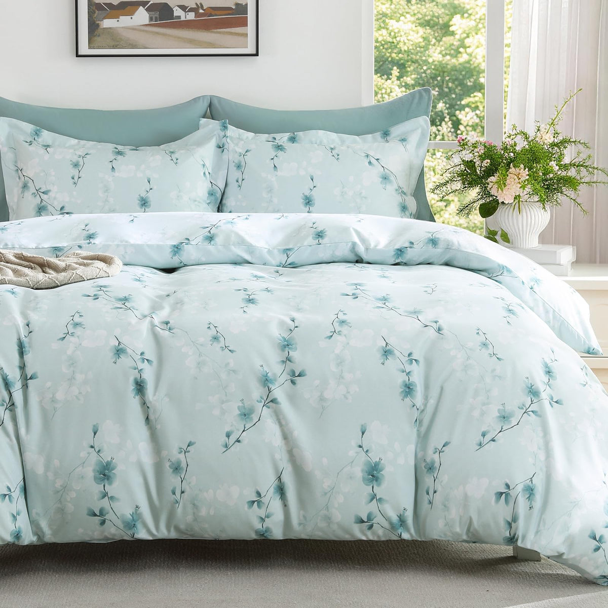 MUXHOMO Duvet Cover Twin/Twin XL Size, 2-Piece Beige Leaves Bedding Set