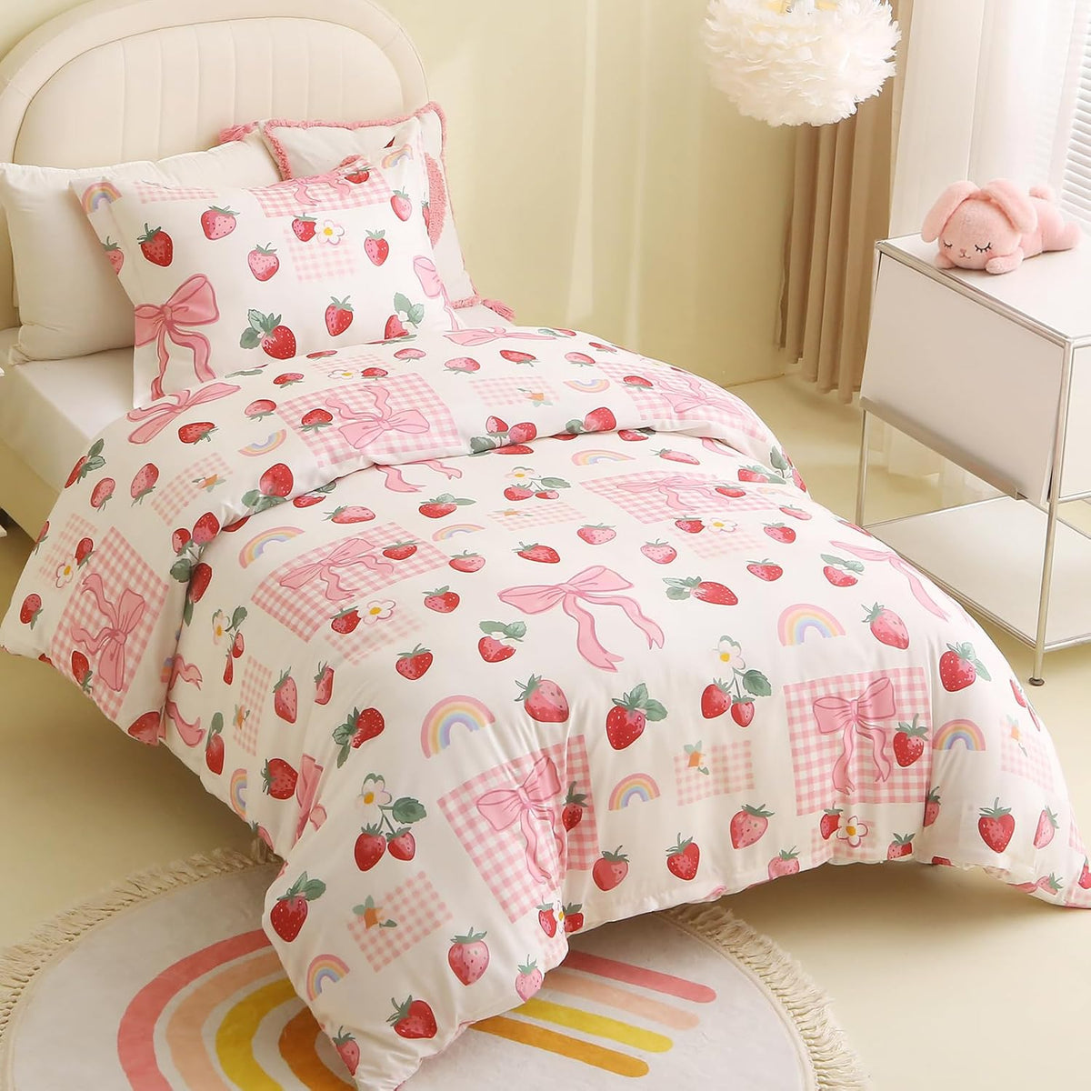 JOLLYVOGUE Kids Duvet Cover Set Twin/Twin XL, Pink Bowknot, 2-Piece