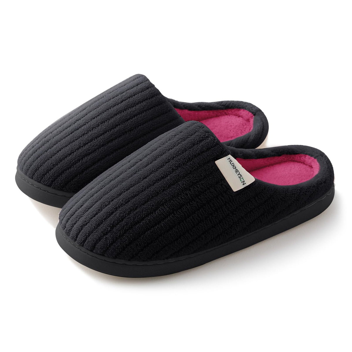 HUXMEYSON Slippers for Women, Warm Memory Foam Comfy House Slippers with Anti-Skid Rubber Sole for Indoor and Outdoor