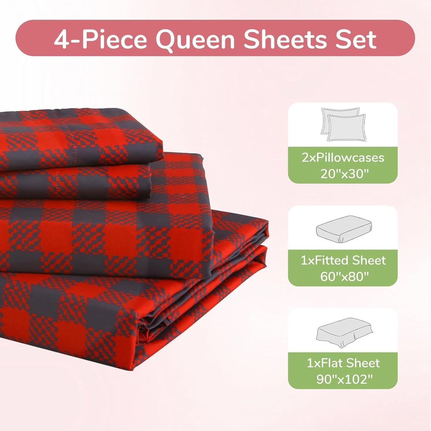 Jollyvogue Queen Size 4 Piece Sheet Set Soft Breathable Bed Sheet Set for Bedroom