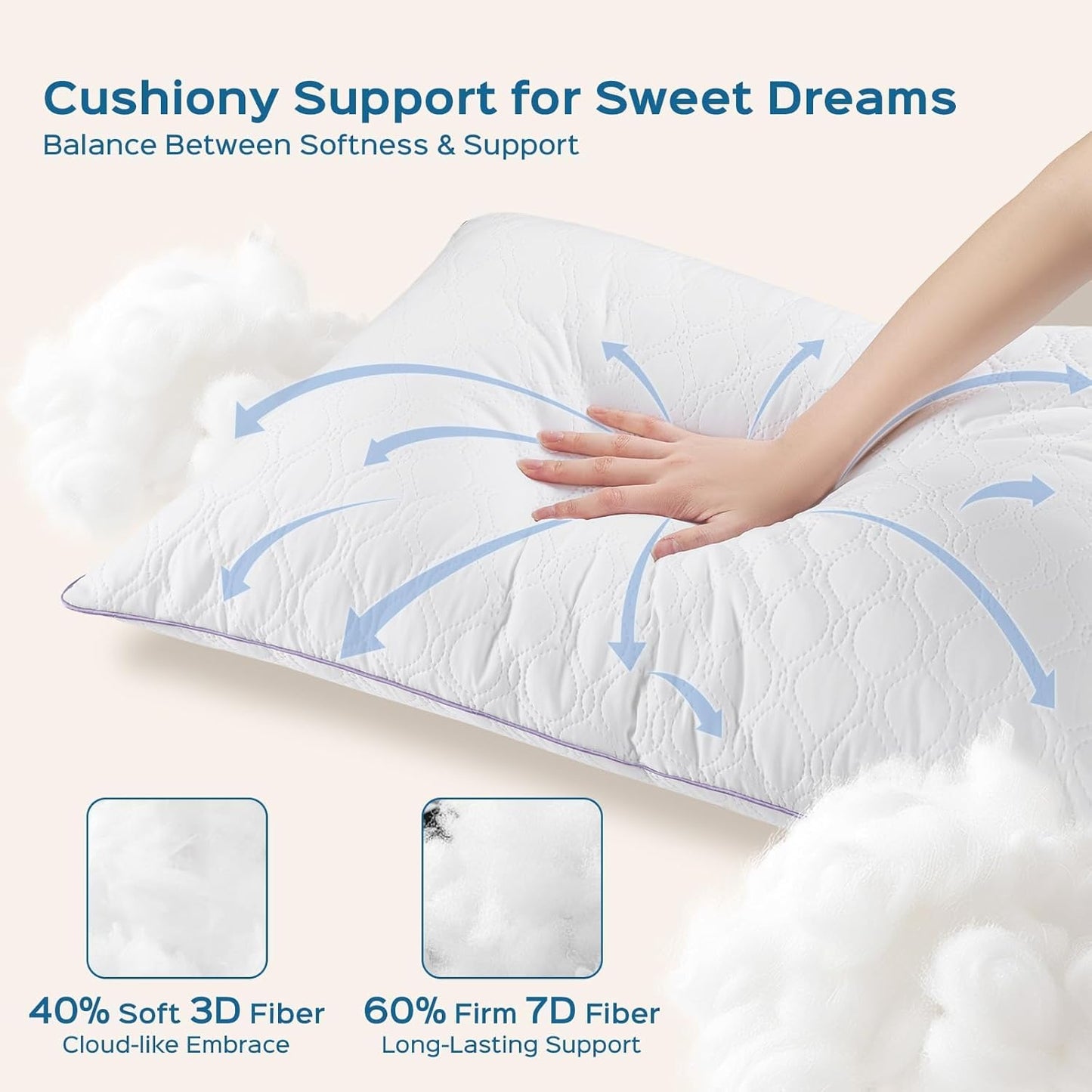 JOLLYVOGUE Pillows Standard Set of 4, Bed Pillow for Side, Back, and Stomach Sleepers, Down Alternative Filled Full Size Pillows, Luxury Hotel Quality and Machine Washable, 26" x 17", 4 Pack