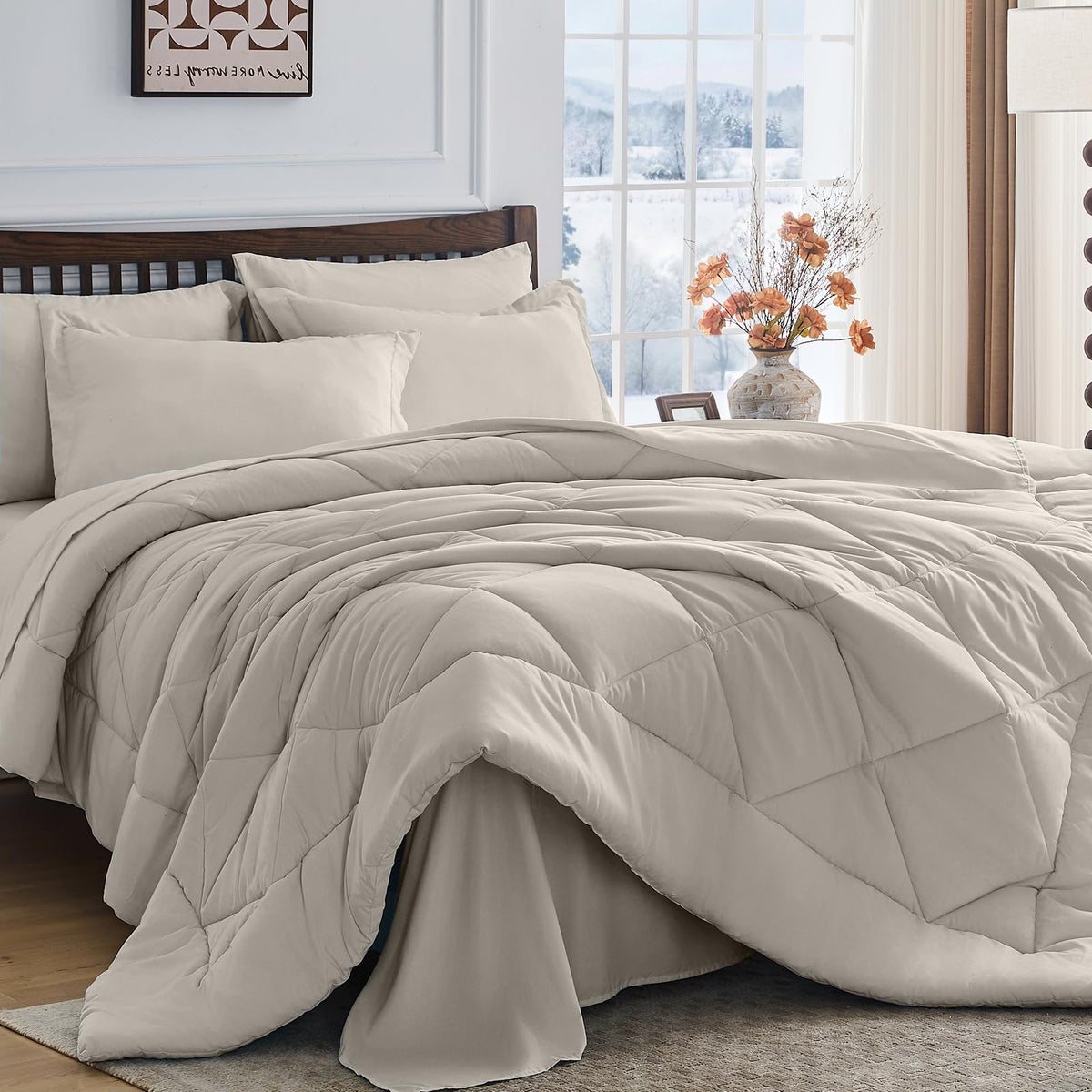 HEVUMYI 7-Piece Queen Comforter Set, Dark Grey Bed in a Bag