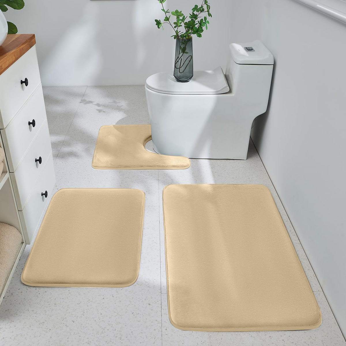 HUXMEYSON 3-Piece Memory Foam Bathroom Rug Set, Black