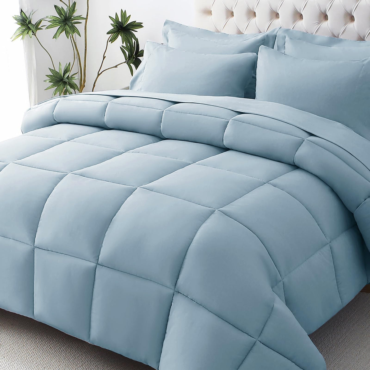 JOLLYVOGUE Twin Comforter Set, Ultra-Soft Bed in a Bag Twin Size 5 Pieces, Oeko-TEX Certified Bedding Set with Down Alternative Comforter, Sheets, Pillowcases & Shams, Dark & Light Grey