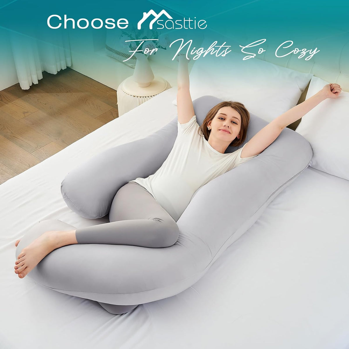Sasttie Cooling Pregnancy Pillows for Sleeping, 57'' Full Body Pillow