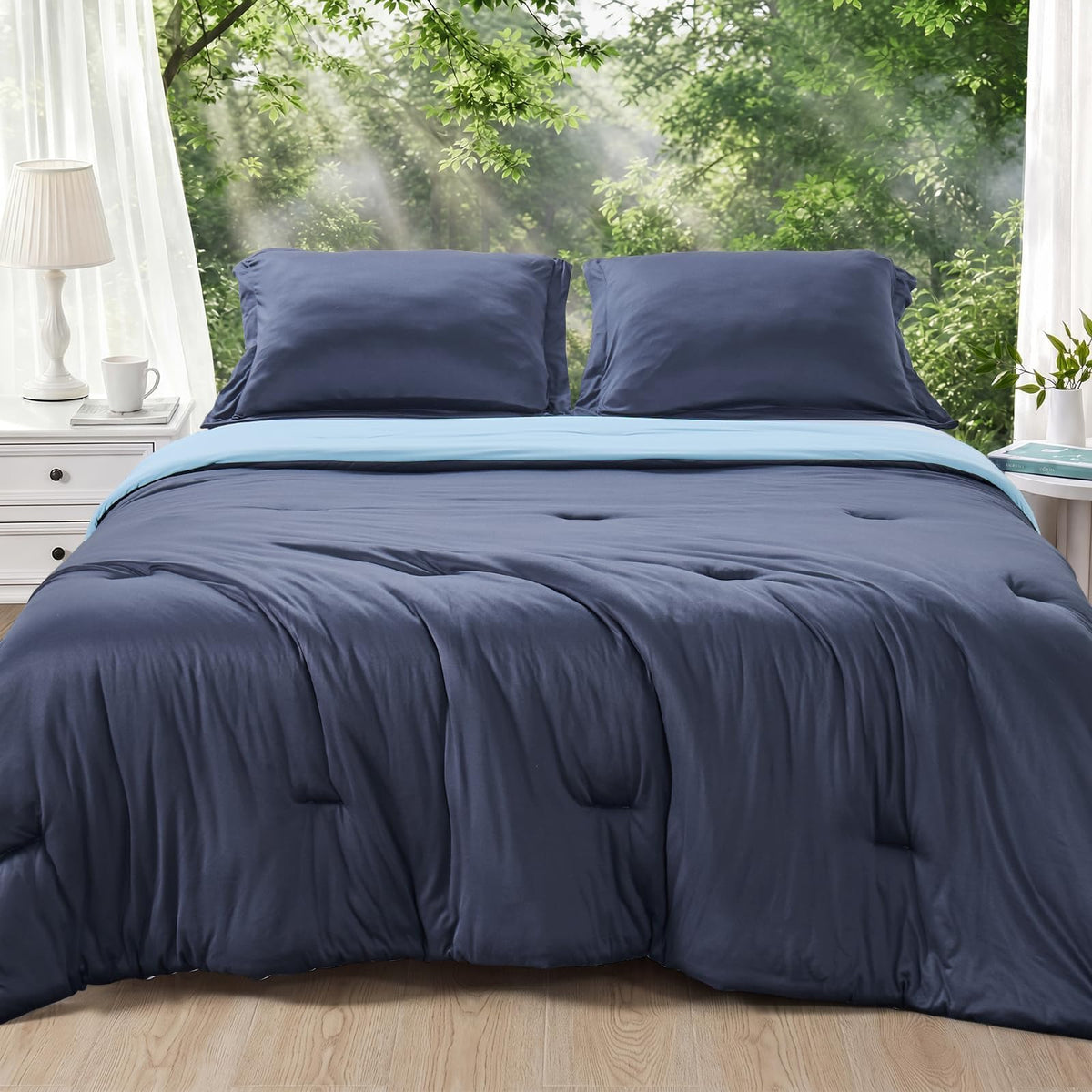 MUXHOMO Beige Twin/Twin XL Comforter Set, All Season Ultra Soft Down Alternative Bedding - 2 Piece Lightweight Bed Set Includes 1 Comforter (68"x88") and 1 Pillow Shams (20"x26")