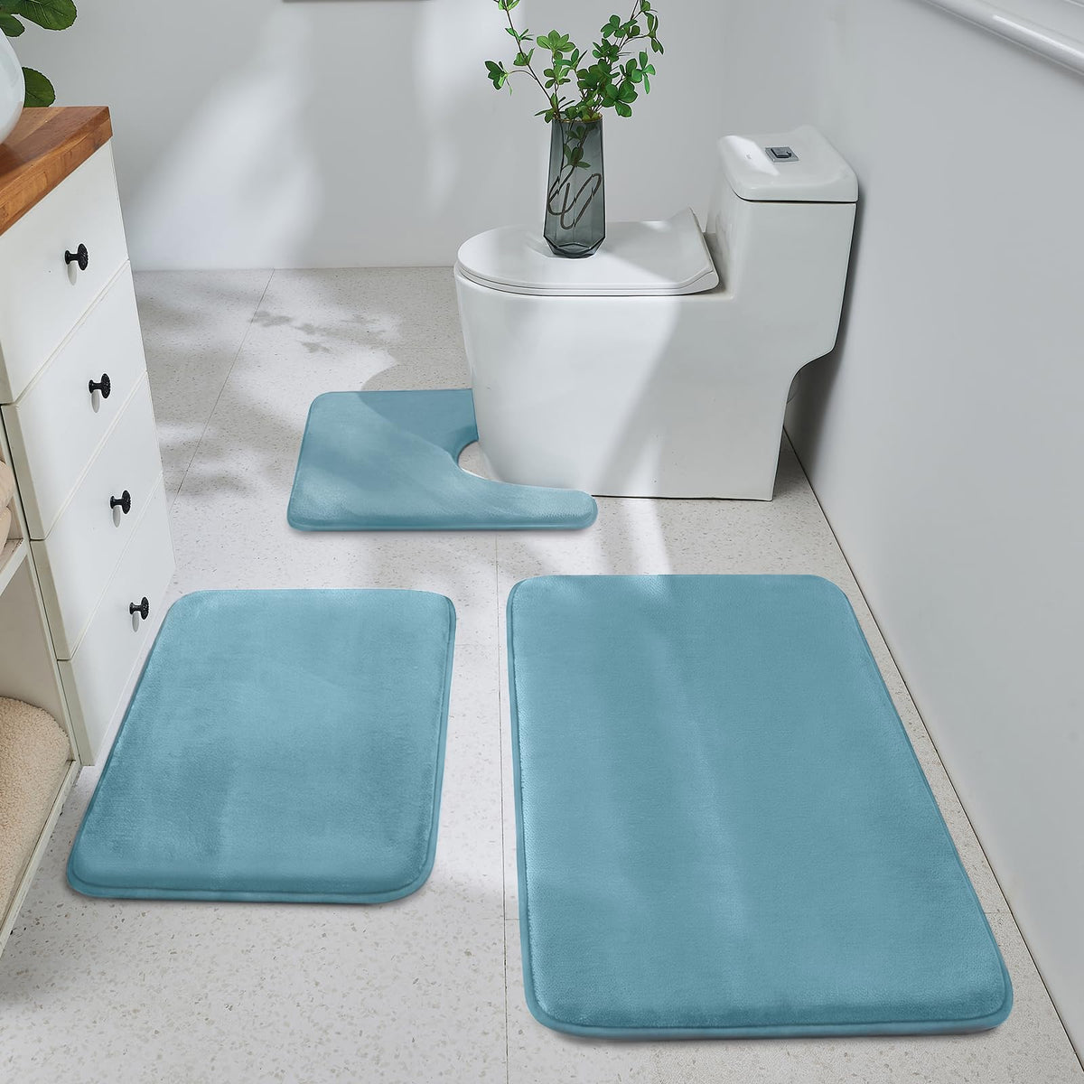 HUXMEYSON 3-Piece Memory Foam Bathroom Rug Set, Black