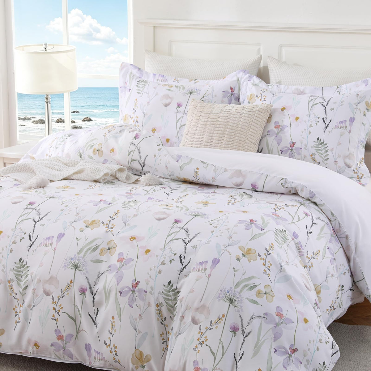 JOLLYVOGUE Floral Duvet Cover Full, 3Pcs Reversible Beige Duvet Cover Set