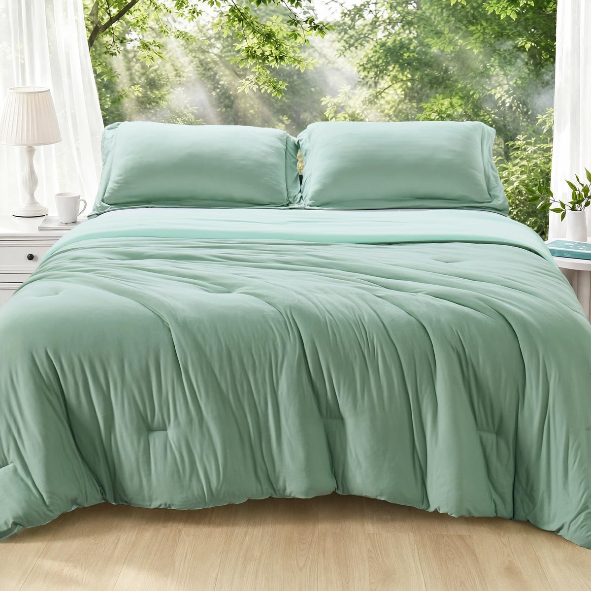 MUXHOMO Beige Twin/Twin XL Comforter Set, All Season Ultra Soft Down Alternative Bedding - 2 Piece Lightweight Bed Set Includes 1 Comforter (68"x88") and 1 Pillow Shams (20"x26")