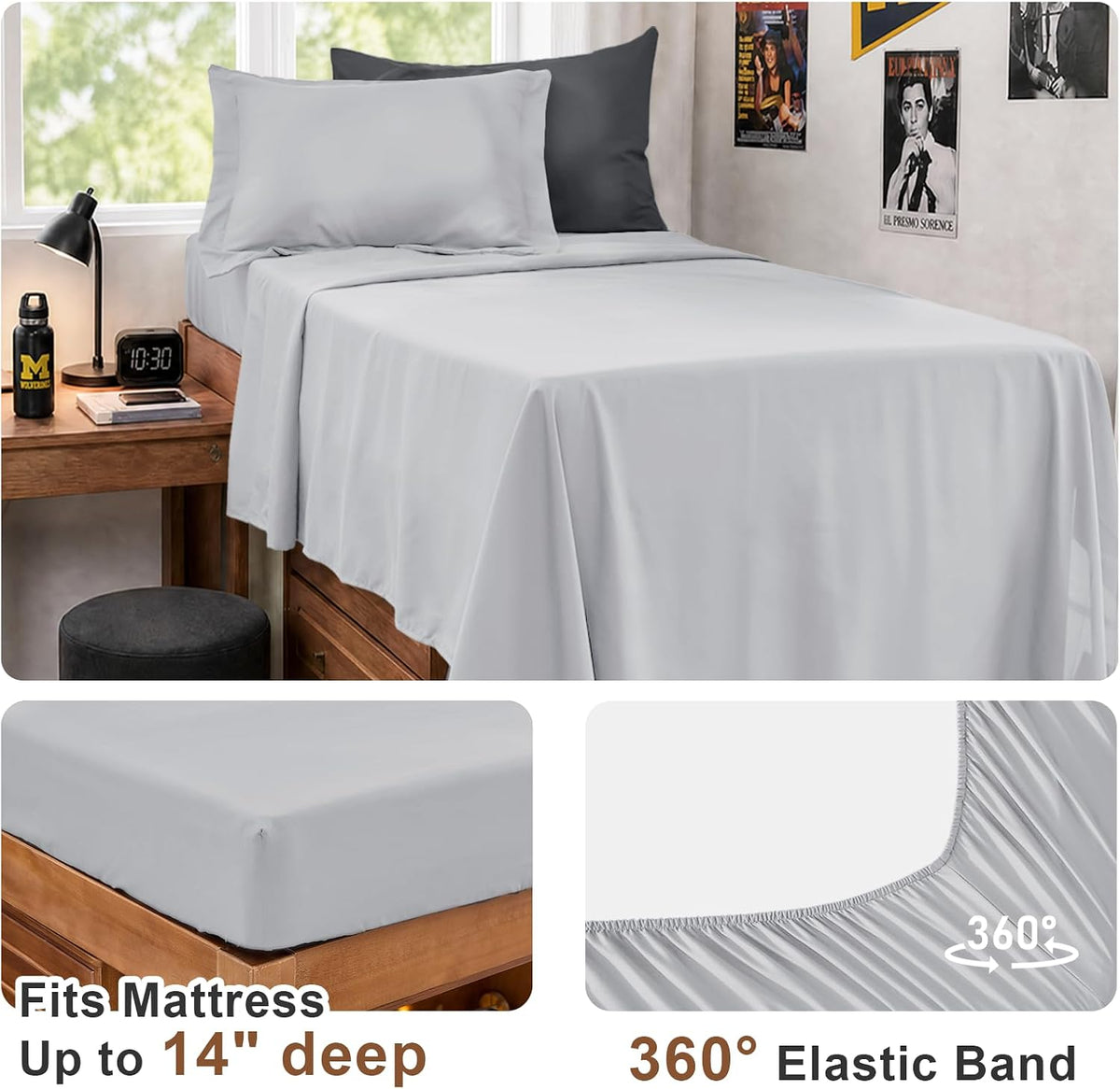 JOLLYVOGUE Twin Comforter Set, Ultra-Soft Bed in a Bag Twin Size 5 Pieces, Oeko-TEX Certified Bedding Set with Down Alternative Comforter, Sheets, Pillowcases & Shams, Dark & Light Grey