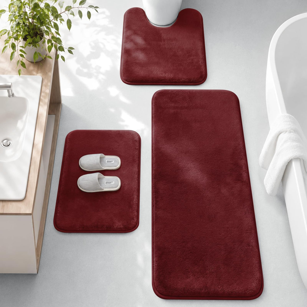 HUXMEYSON 3-Piece Memory Foam Bathroom Rug Set, Black