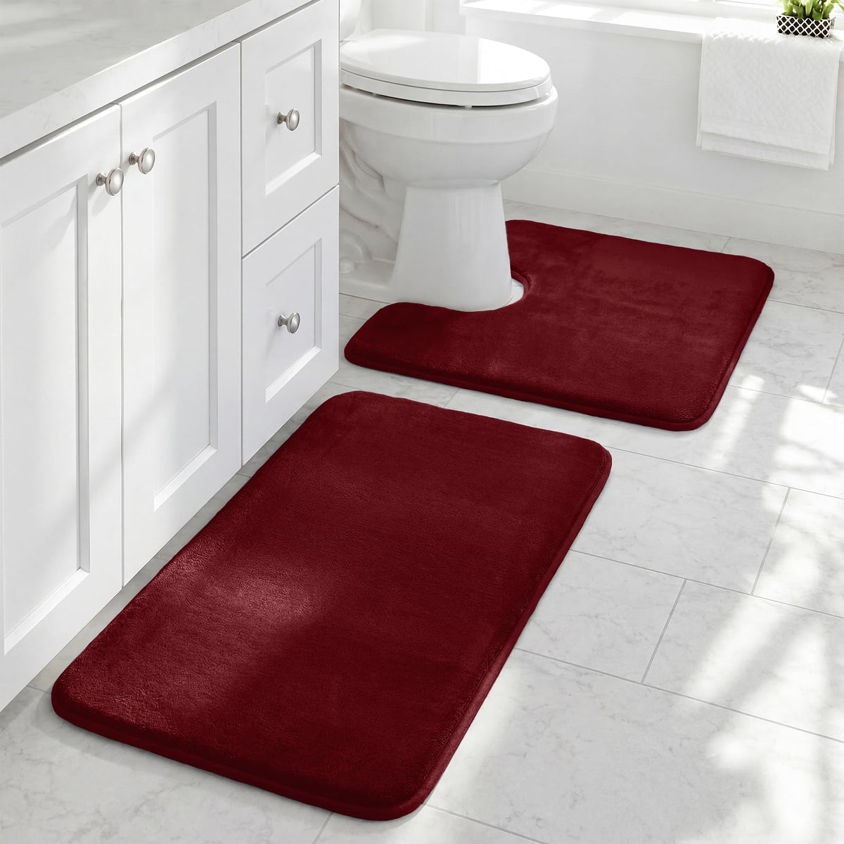 HUXMEYSON Bathroom Rugs Sets 3 Piece, Non-Slip & Quick Dry Bath Mat Set, Ultra Soft Velvet Bath Rugs for Bathroom, Toilet and Shower Floor, Grey