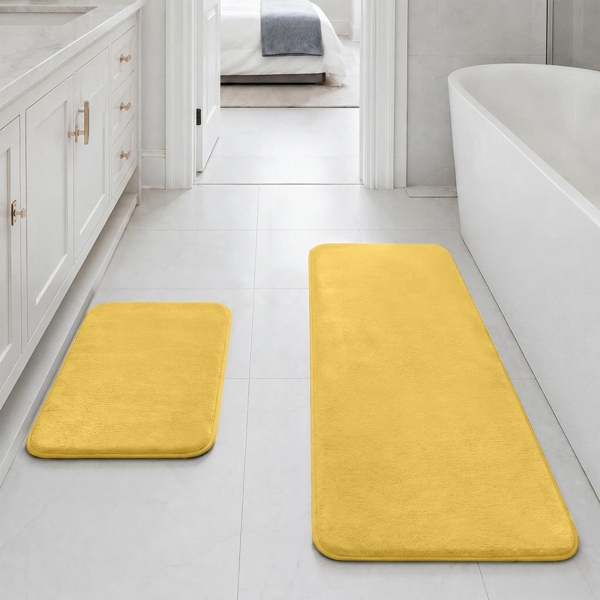 HUXMEYSON Bathroom Rugs Sets 3 Piece, Non-Slip & Quick Dry Bath Mat Set, Ultra Soft Velvet Bath Rugs for Bathroom, Toilet and Shower Floor, Grey