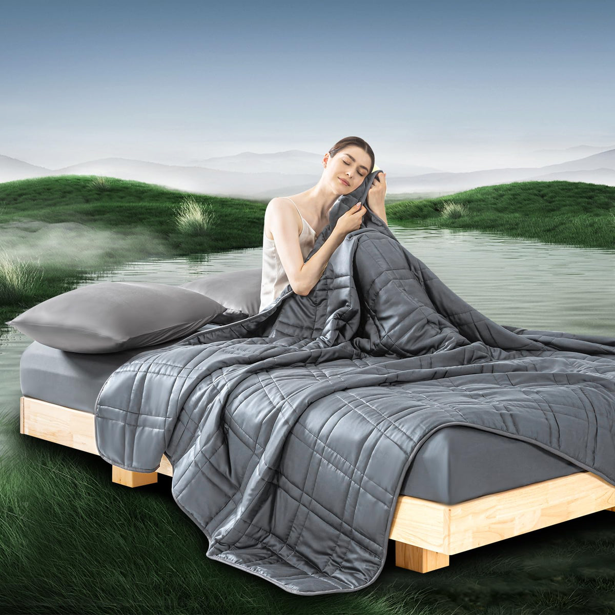 Reversible Weighted Blanket 48''x72'' 15lbs for Adults, Warm Short Plush and Cool Tencel Fabric Double-Sided Weighted Blanket for All Season Use - Carry Bag Included