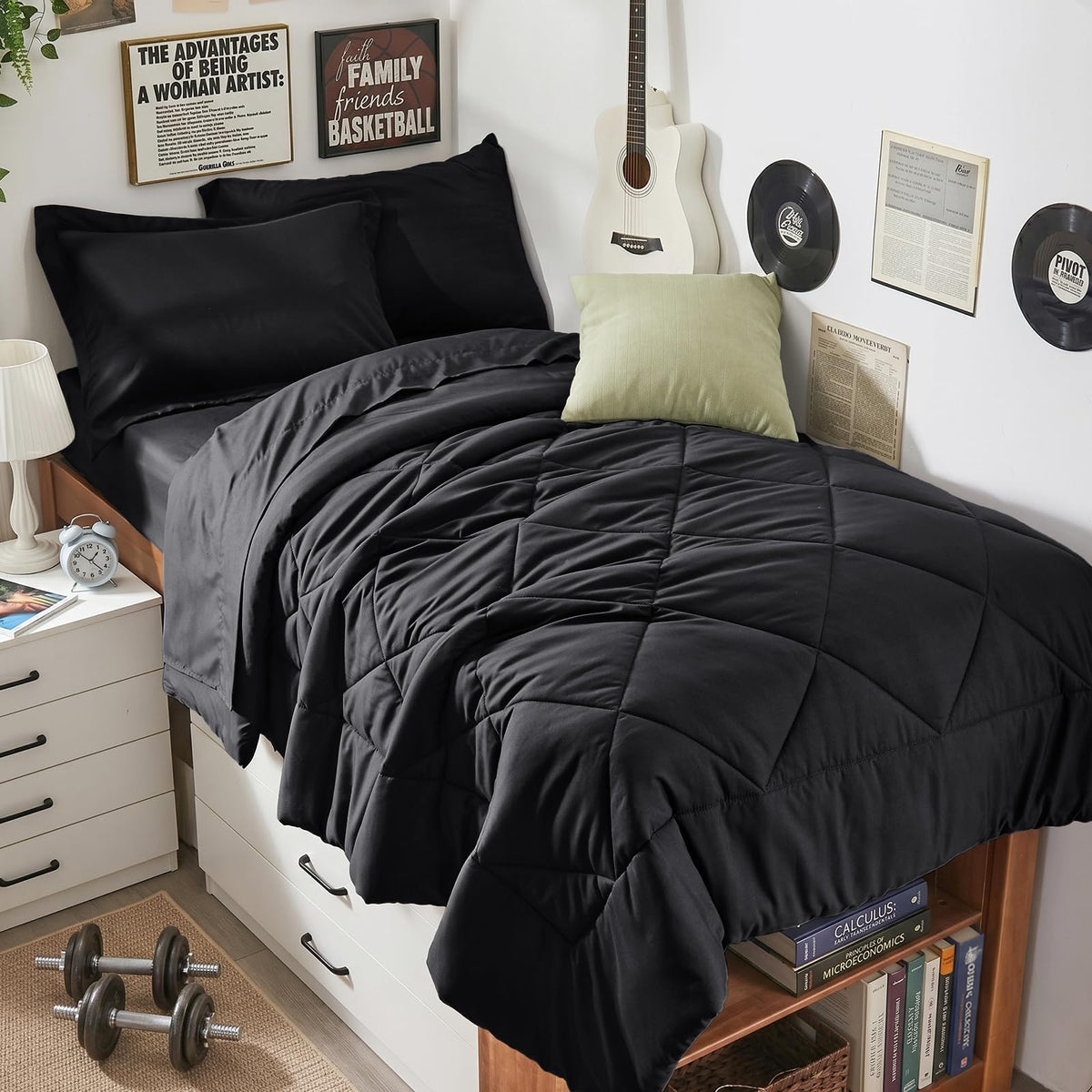 HEVUMYI 7-Piece Queen Comforter Set, Dark Grey Bed in a Bag